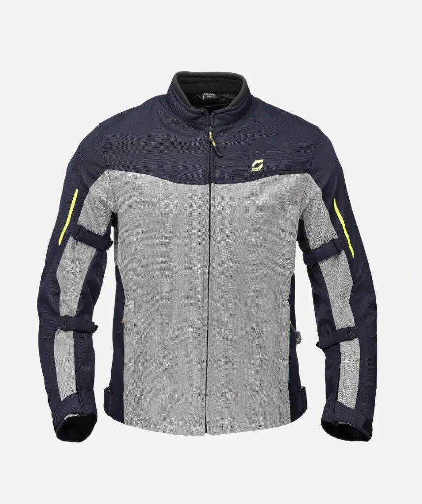 Solace Thrift Mesh Jacket (Impact safety -

SafeTech (Italian) CE Level 2 armors for elbows and shoulders approved to EN1621-1:2012 (T+/T-)
SafeTech (Italian) CE Level 2 spine armor approved to EN1621-2:2014
Powertector (S. Korean) CE Level 1 chest protectors in divided form with ventilation holes, approved to EN1621-3:2018S)